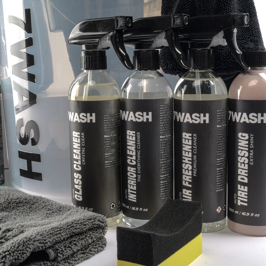 Kit d'entretien auto complet 7WASH avec pulvérisateur de mousse, seau de lavage, shampoing et serviettes microfibre