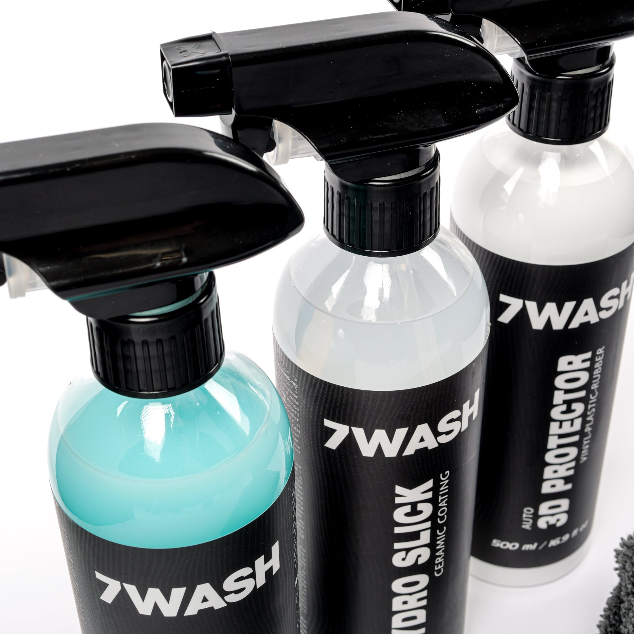 7WASH car detailing kit with Wash & Wax waterless car cleaner, Hydro Slick ceramic coating spray, vinyl plastic rubber protector, and premium microfiber drying towels for paint protection, deep shine, and full car detailing