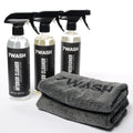 7WASH car interior cleaning kit with interior cleaner, glass cleaner, air freshener, and grey 40×40 cm microfiber cloth for dashboard, windows, screens, and plastic surfaces detailing