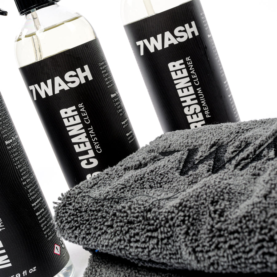 7WASH Innenraum-Reinigungsset mit Reiniger, Glasreiniger, Lufterfrischer und Mikrofasertuch