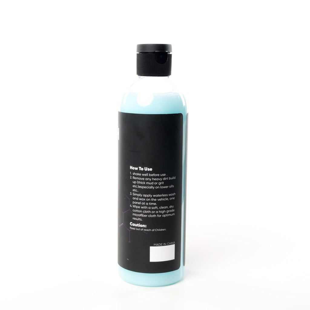 7WASH Wash & Wax Waterless 500 ml Flasche Rückseite mit Anwendungshinweisen