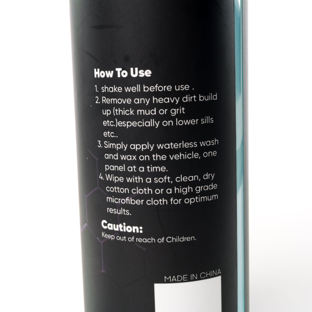 7WASH Wash & Wax Waterless 500 ml Flasche Rückseite mit Anwendungshinweisen