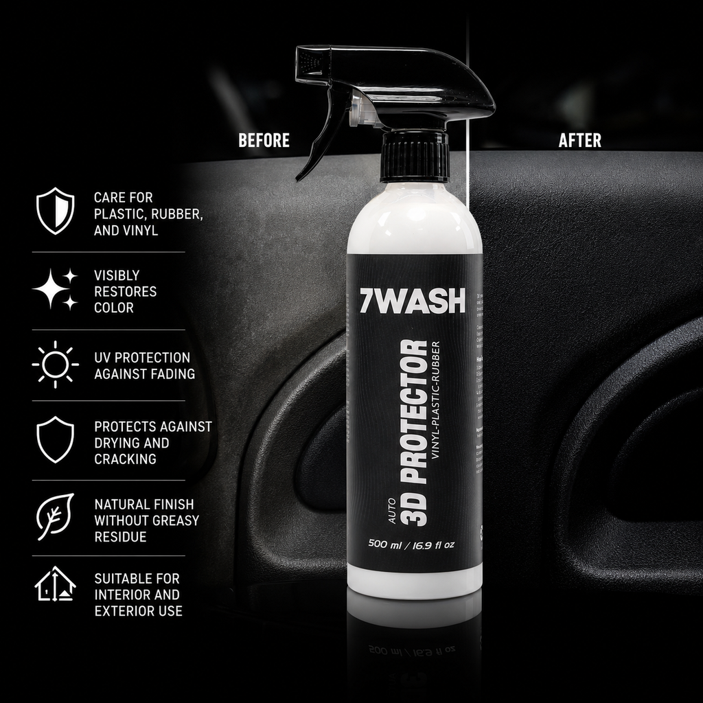 7WASH car detailing kit with Wash & Wax waterless car cleaner, Hydro Slick ceramic coating spray, vinyl plastic rubber protector, and premium microfiber drying towels for paint protection, deep shine, and full car detailing